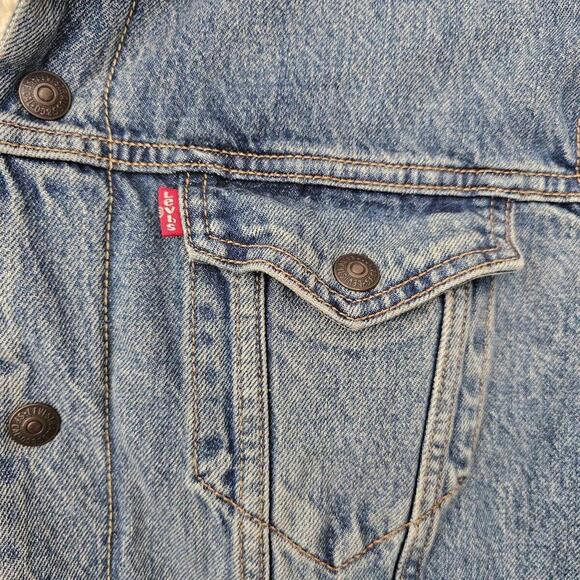 Vintage Levis Men's Denim Jacket Size L Sherpa Lined Stone Washed Trucker Coat - Picture 2 of 8